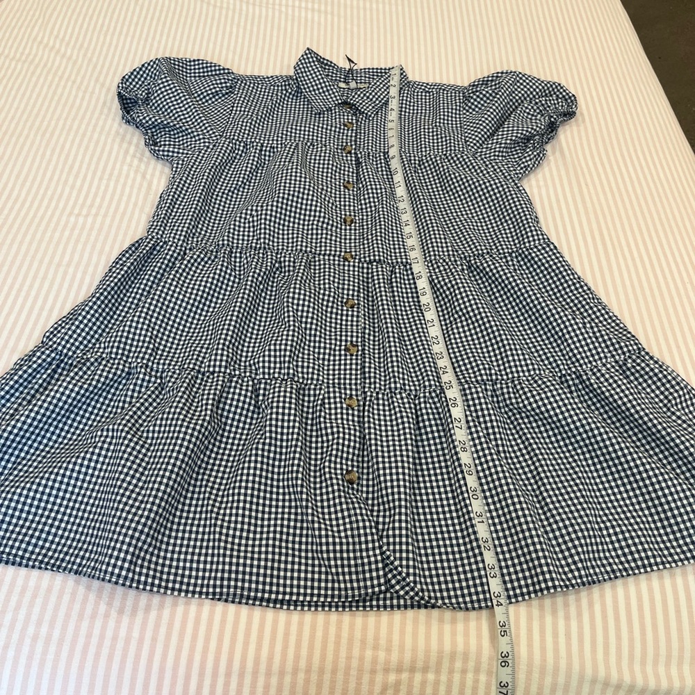 Women's Blue Checkered Button Down Dress